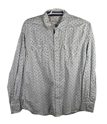 PDC Men's XL White & Blue Western Print Long Sleeve Button Up Shirt - Image 1