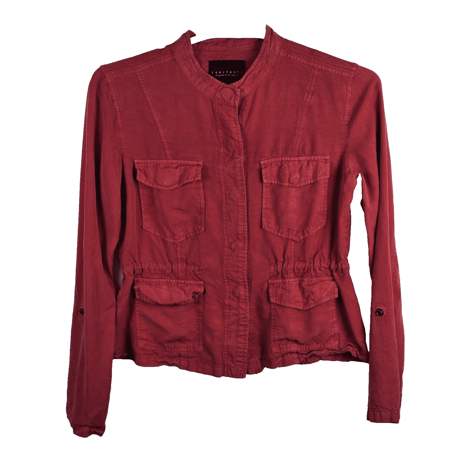 Sanctuary Women’s Medium Red Cargo Jacket With Roll Tab Sleeves - Image 1