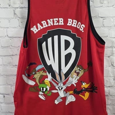 WB Men's Medium Red Looney Tunes Basketball Tank Top - Thumbnail 7