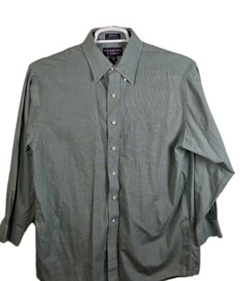 Roundtree & Yorke Men's 15.5 -33 Green Striped Long Sleeve Button Up Shirt - Image 1