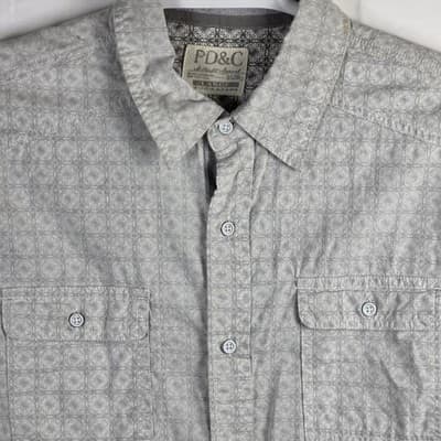 PDC Men's Large White Geometric Long Sleeve Button Up Shirt - Thumbnail 2