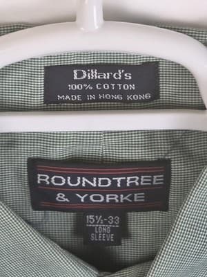Roundtree & Yorke Men's 15.5 -33 Green Striped Long Sleeve Button Up Shirt - Thumbnail 3