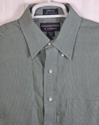 Roundtree & Yorke Men's 15.5 -33 Green Striped Long Sleeve Button Up Shirt - Thumbnail 2