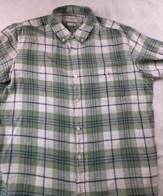 Weatherproof Men's XL Linen Green Tartan Short Sleeve Button Down Shirt - Image 1
