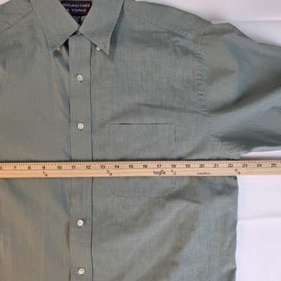 Roundtree & Yorke Men's 15.5 -33 Green Striped Long Sleeve Button Up Shirt - Thumbnail 6