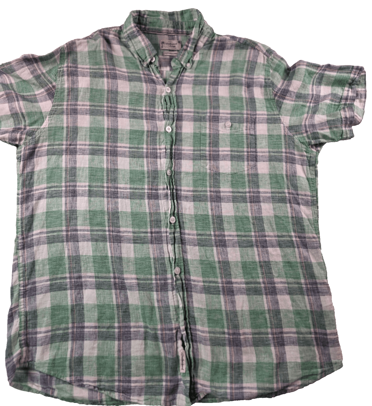 Weatherproof Men's XL Buffalo Check Linen Short Sleeve Button Up Shirt - Image 1