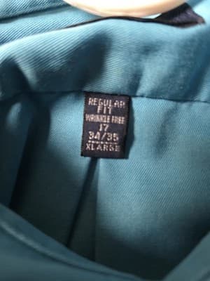 Izod Men's Large 17 34/35 Teal Regular Fit Long Sleeve Button Up Shirt *FLAWED* - Thumbnail 5