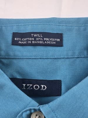 Izod Men's Large 17 34/35 Teal Regular Fit Long Sleeve Button Up Shirt *FLAWED* - Thumbnail 4