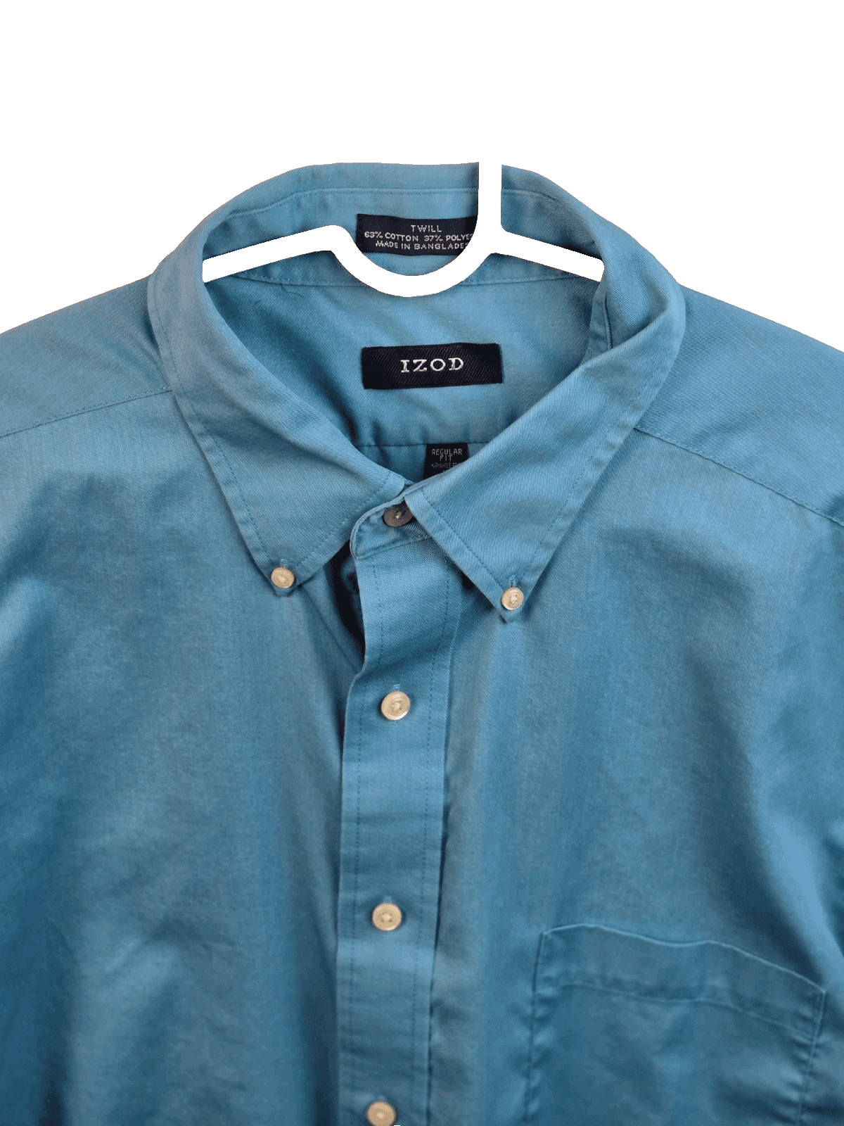 Izod Men's Large 17 34/35 Teal Regular Fit Long Sleeve Button Up Shirt *FLAWED* - Thumbnail 2