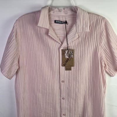NWT PJ Paul Jones Men's Small Pink Textured Casual Shirt Sleeve Button-Up Shirt - Thumbnail 4