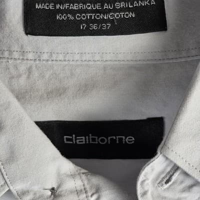 Claiborne Men's Gray 17.5/36-37 Long Sleeve Button Up Shirt - Thumbnail 3