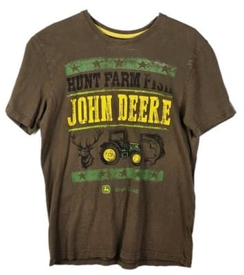 JOHN DEERE Men's Large Brown Short Sleeve T-Shirt * Flawed * - Image 1