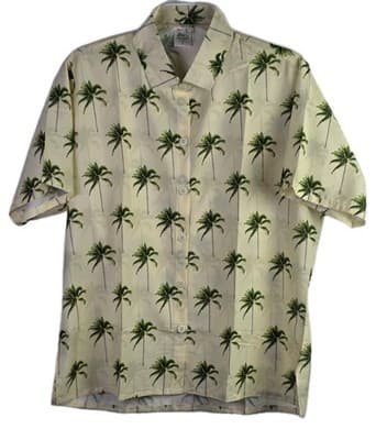 Happy Bay Men's Medium Yellow Hawaiian Palm Tree Button Up Shirt - Image 1