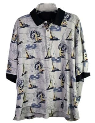 Cotton Traders Sport Men's XL Multicolored Nautical Short Sleeve Polo Shirt - Image 1