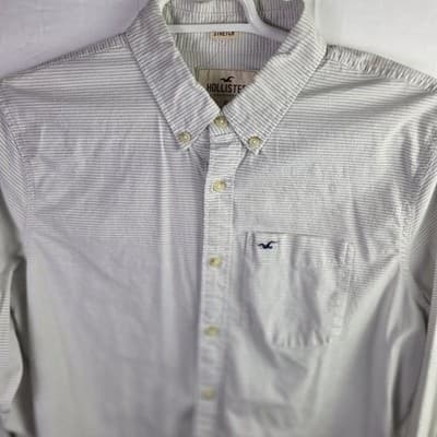 Hollister Shirt Mens Large Blue White Stripe Button Down Long Sleeve Cotton - Thumbnail 3