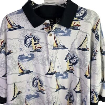 Cotton Traders Sport Men's XL Multicolored Nautical Short Sleeve Polo Shirt - Thumbnail 3