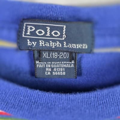 Polo Ralph Lauren Boy's XL (18-20) Royal Blue Striped Short Sleeved T-Shirt - Thumbnail 3