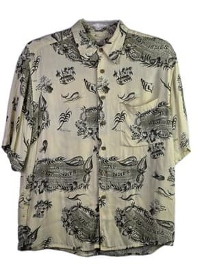 Caribbean Shirt Mens Medium Short Sleeve Casual Hawaiian Tropical Linen - Thumbnail 2