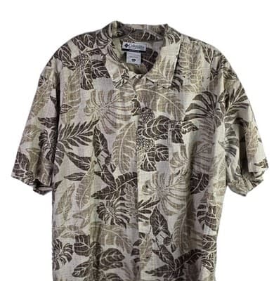 Columbia Men's XL Beige Hawaiian Short Sleeve Cotton Blend Button-Down Shirt - Image 1