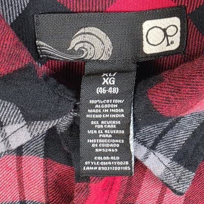 Ocean Pacific Men's XL Red Flannel Plaid Long Sleeve Button Down - Thumbnail 3