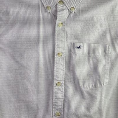 Hollister Shirt Mens Large Blue White Stripe Button Down Long Sleeve Cotton - Thumbnail 2