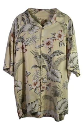 Caribbean Joe Men's Large Silk Blend Hawai Tropical Short Sleeve Shirt - Thumbnail 2