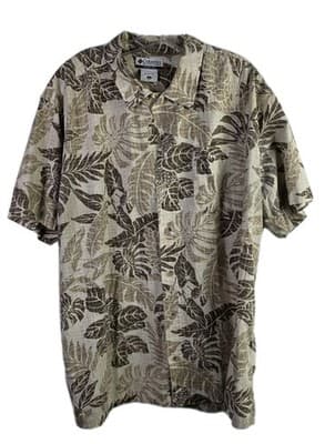Columbia Men's XL Beige Hawaiian Short Sleeve Cotton Blend Button-Down Shirt - Thumbnail 2