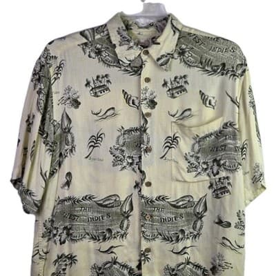 Caribbean Shirt Mens Medium Short Sleeve Casual Hawaiian Tropical Linen - Image 1