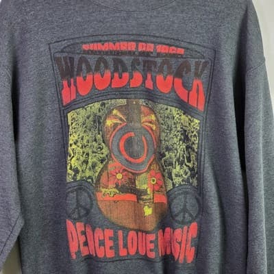 VTG 1969 Woodstock Unisex Medium Dark Gray Long Sleeve Pullover - Thumbnail 2