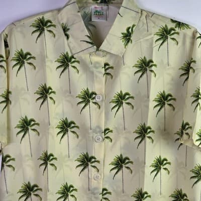 Happy Bay Men's Medium Yellow Hawaiian Palm Tree Button Up Shirt - Thumbnail 3
