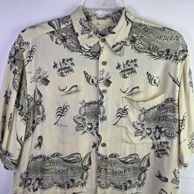 Caribbean Shirt Mens Medium Short Sleeve Casual Hawaiian Tropical Linen - Thumbnail 3