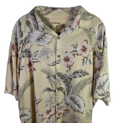Caribbean Joe Men's Large Silk Blend Hawai Tropical Short Sleeve Shirt - Image 1