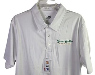 NWT Green Gables Lodge Men's Large White Short Sleeve Polo Golf Shirt - Image 1