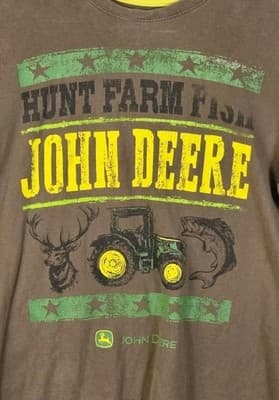 JOHN DEERE Men's Large Brown Short Sleeve T-Shirt * Flawed * - Thumbnail 2