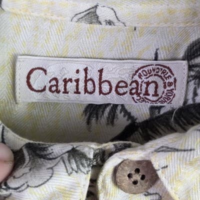 Caribbean Shirt Mens Medium Short Sleeve Casual Hawaiian Tropical Linen - Thumbnail 4