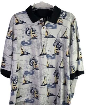 Cotton Traders Sport Men's XL Multicolored Nautical Short Sleeve Polo Shirt - Thumbnail 2