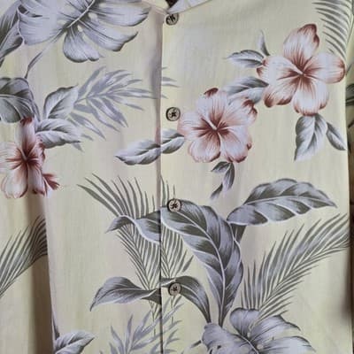 Caribbean Joe Men's Large Silk Blend Hawai Tropical Short Sleeve Shirt - Thumbnail 3
