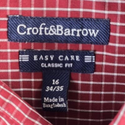 Croft & Barrow Men's 16 34/35 Easy Care Red Checkered Long Sleeve Button Up - Thumbnail 4