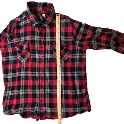 Ocean Pacific Men's XL Red Flannel Plaid Long Sleeve Button Down - Thumbnail 7