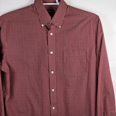 Croft & Barrow Men's 16 34/35 Easy Care Red Checkered Long Sleeve Button Up - Thumbnail 2