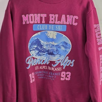 Mont Blanc Adult Small Pink 1993 French Alps Ski Sweatshirt - Thumbnail 2