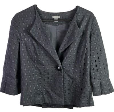 Kenneth Cole Reaction Women's 6 Black Eyelets Button Up V Neck Blazer - Image 1