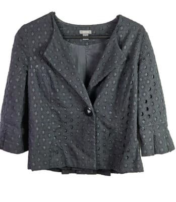 Kenneth Cole Reaction Women's 6 Black Eyelets Button Up V Neck Blazer - Thumbnail 2