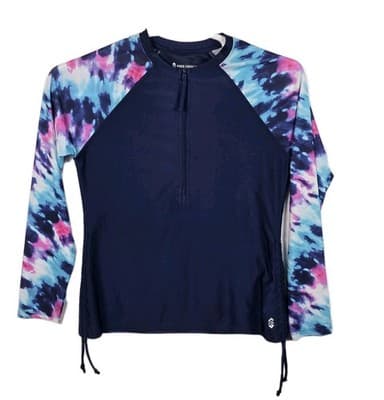 Free Country Women's Small (4-6) Blue Multicolor Sunblock Swim Shirt - Image 1