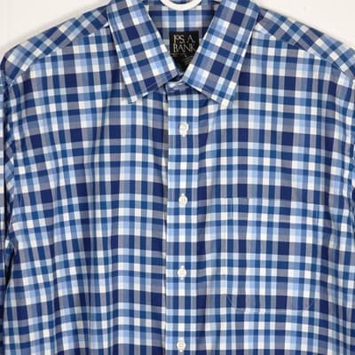 Jos A Bank Shirt Men' Large Blue Gingham Check Button Down Long Sleeve - Thumbnail 2
