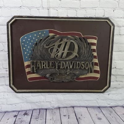 Vintage 60's Harley Davidson Wood Carved Pub Sign - Image 1
