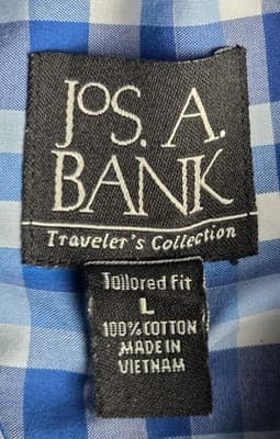 Jos A Bank Shirt Men' Large Blue Gingham Check Button Down Long Sleeve - Thumbnail 3
