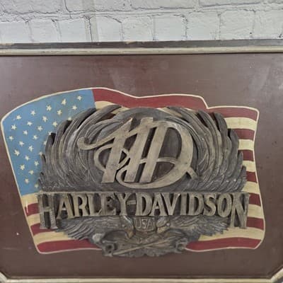Vintage 60's Harley Davidson Wood Carved Pub Sign - Thumbnail 3
