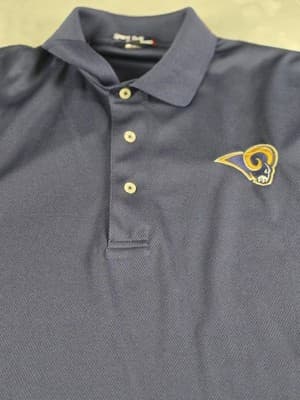 Vintage Los Angeles Rams Men's Size Large Dark Blue Short Sleeve Polo Shirt - Thumbnail 2