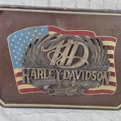 Vintage 60's Harley Davidson Wood Carved Pub Sign - Thumbnail 2